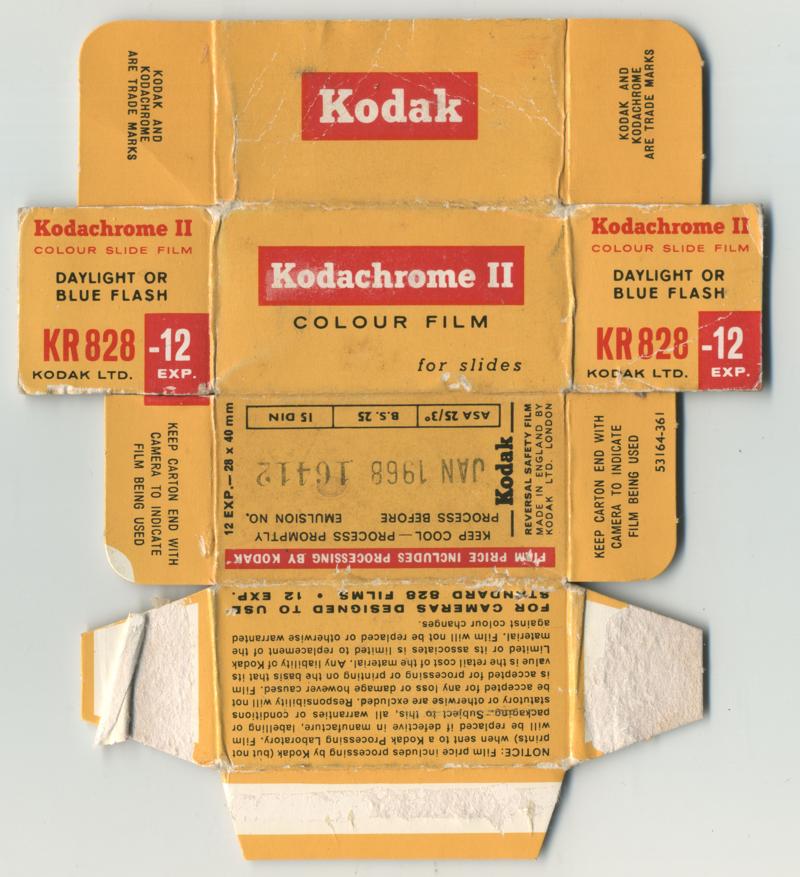 Kodak Kodachrome II 828 film box outside