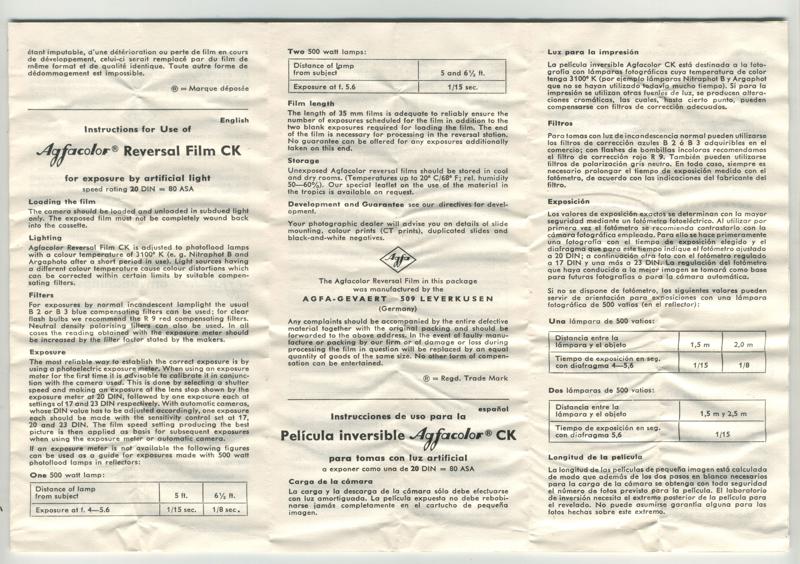 Agfa Agfacolor Reversal Film CK 35mm film box leaflet