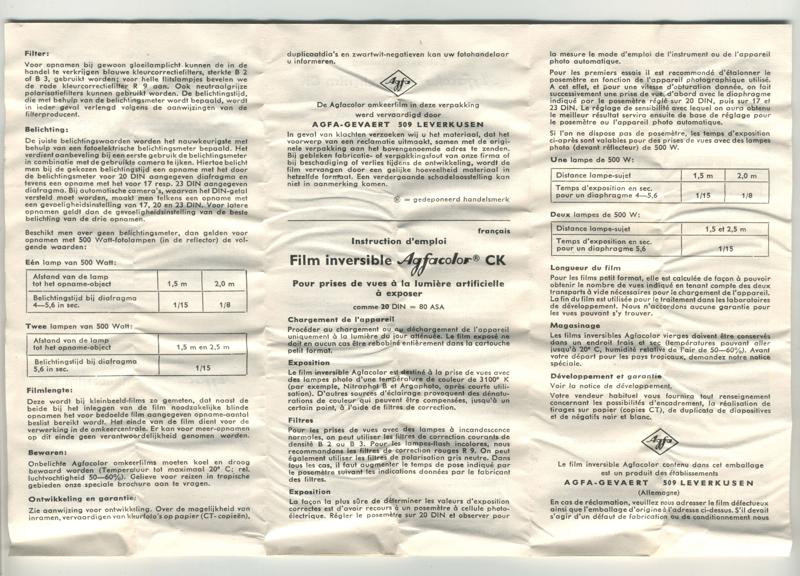 Agfa Agfacolor Reversal Film CK 35mm film box leaflet