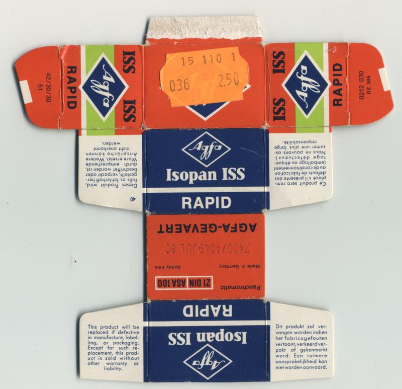 Agfa Isopan ISS Rapid 35mm film box outside