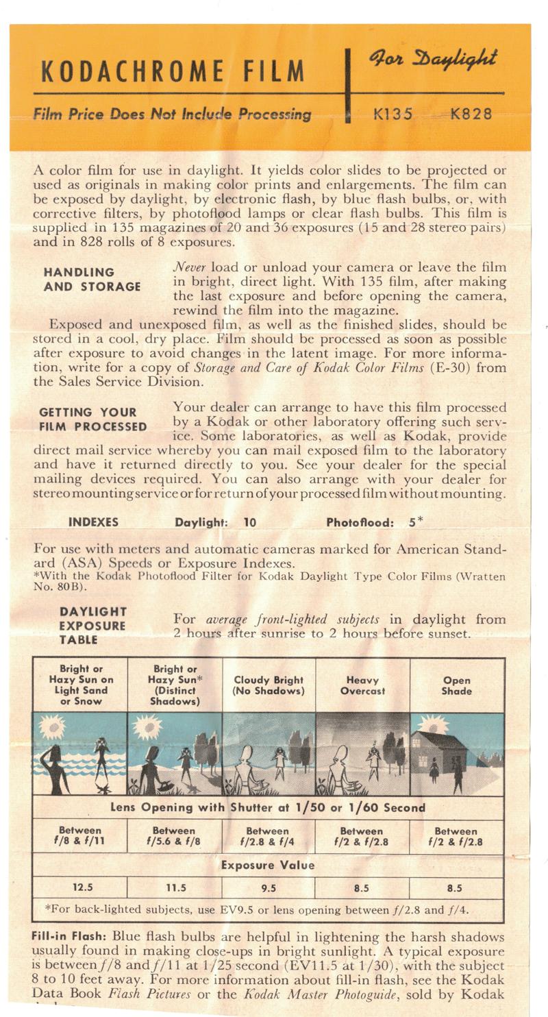 Kodak Kodachrome 35mm film box leaflet