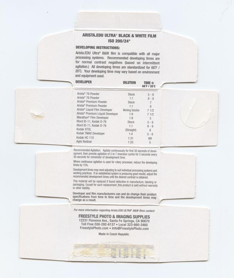 Arista.EDU Ultra 35mm film box inside