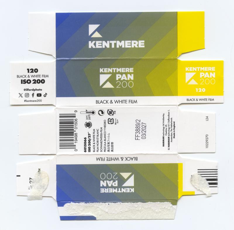 Kentmere PAN 120 film box outside