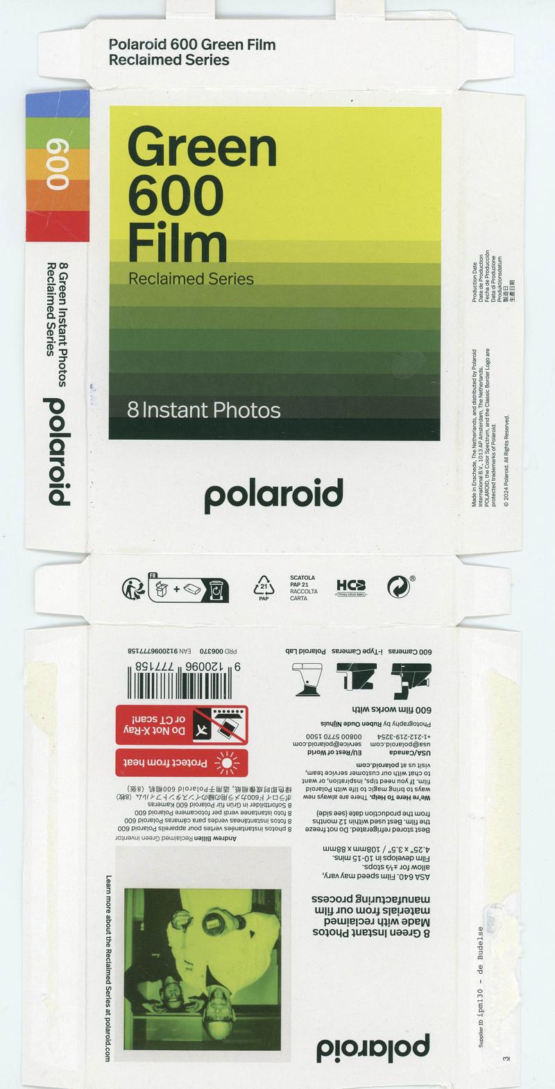 Polaroid Green 600 Film Reclaimed Series Integral Film film box outside