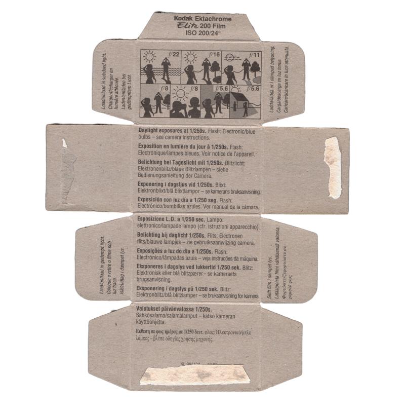 Kodak Ektachrome Elite 200 35mm film box inside