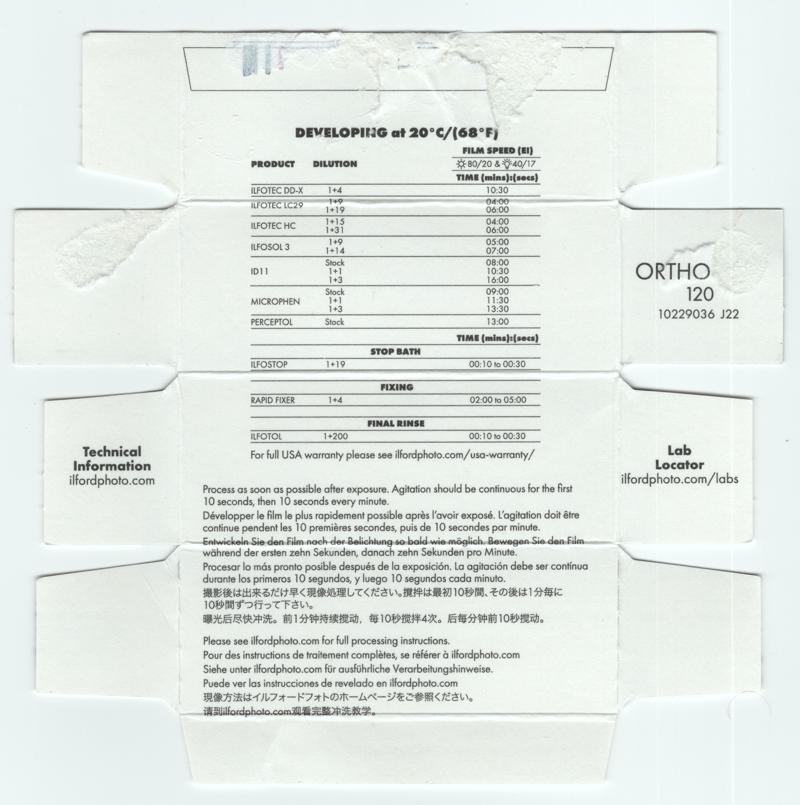 Ilford Ortho Plus 120 film box inside