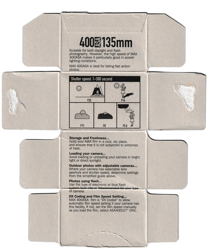 Max Spielmann Pro-Zoom MX 400 35mm film box inside