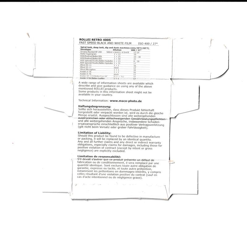Rollei Retro 400S 120 film box inside