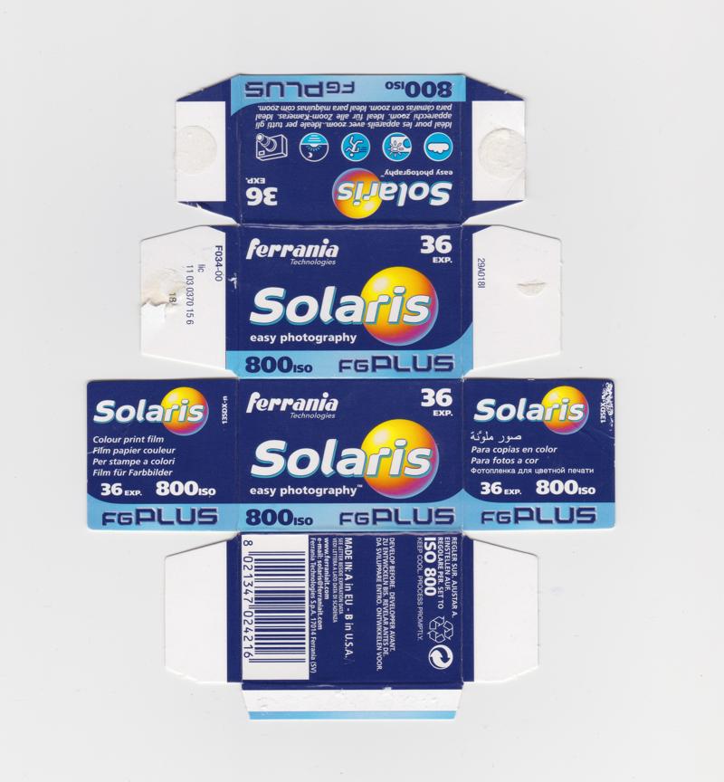Ferrania Solaris FG Plus 35mm film box outside