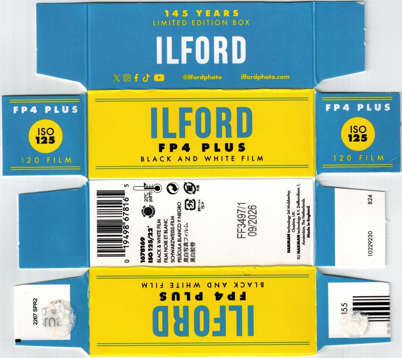 Ilford FP4 Plus 120 film box outside