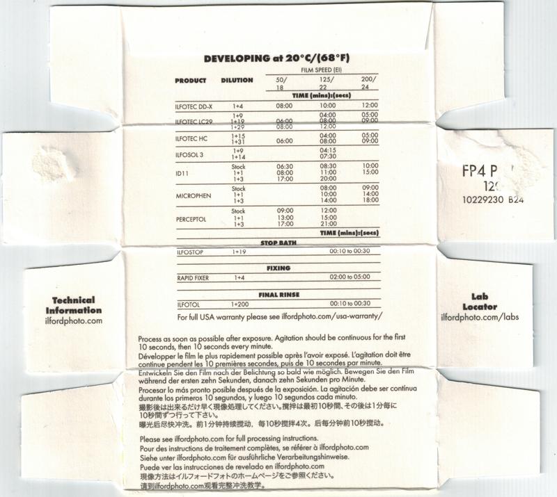 Ilford FP4 Plus 120 film box inside