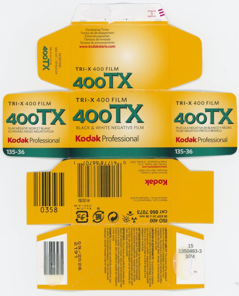 Kodak Tri-X 400 35mm film box outside