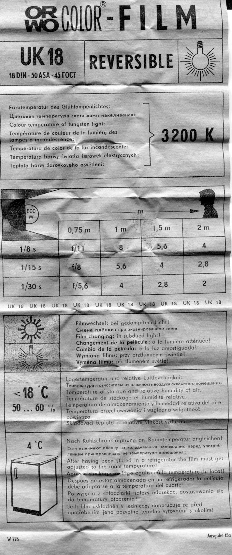 ORWO UK18 35mm film box leaflet