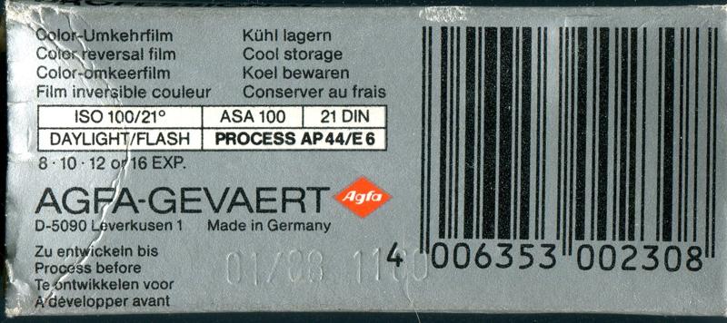 Agfa AgfaChrome 100RS 120 film box outside