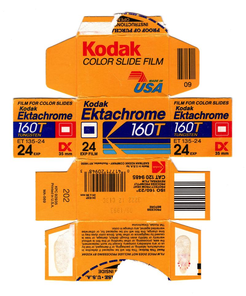 Kodak Ektachrome 160T 35mm film box outside