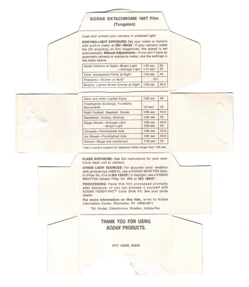 Kodak Ektachrome 160T 35mm film box inside