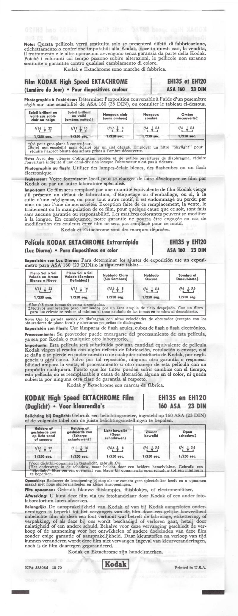 Kodak High Speed Ektachrome 120 film box leaflet