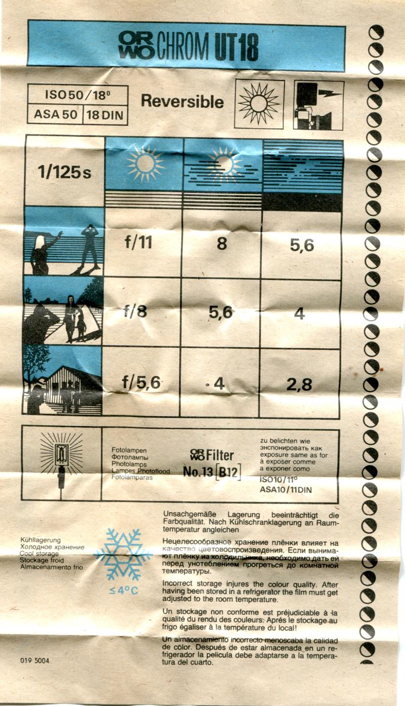 ORWO OrwoChrome UT18 35mm film box leaflet