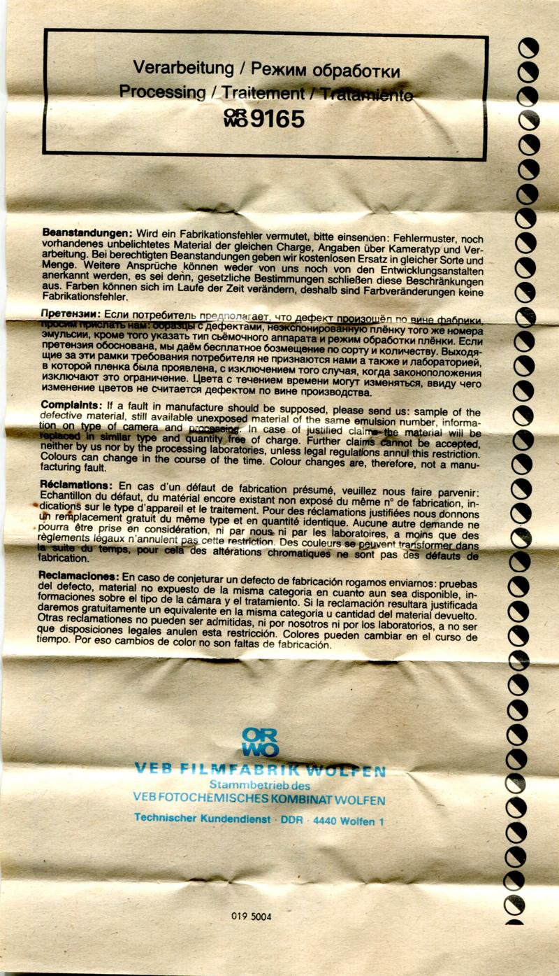 ORWO OrwoChrome UT18 35mm film box leaflet