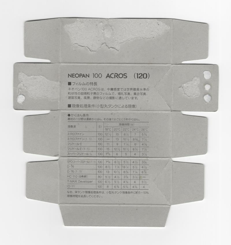 Fujifilm Neopan Acros 100 II 120 film box inside