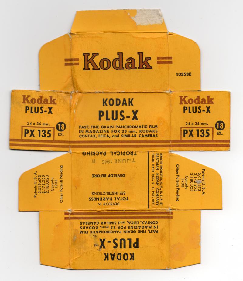 Kodak Plus-X 35mm film box outside