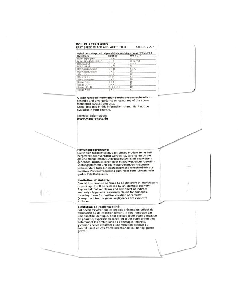 Rollei Retro 400S 35mm film box inside