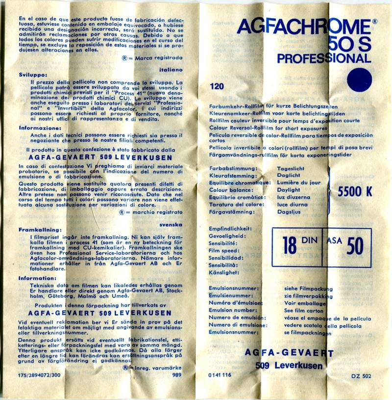 Agfa AgfaChrome 50 S 120 film box leaflet