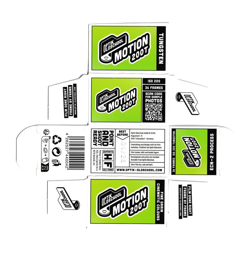 Optik Oldschool Motion 200T 35mm film box outside