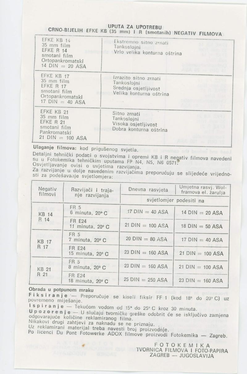 Efke R14 120 film box leaflet