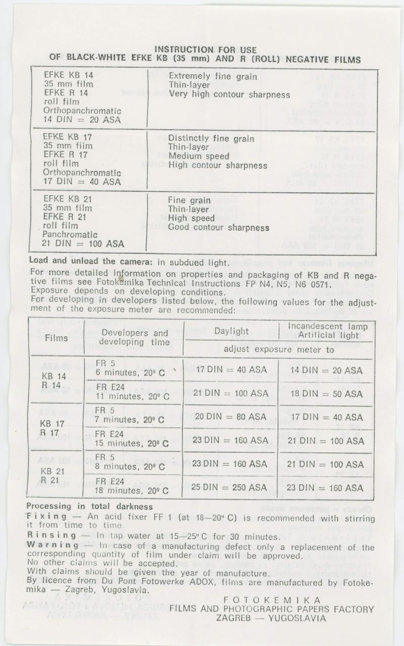 Efke R14 120 film box leaflet