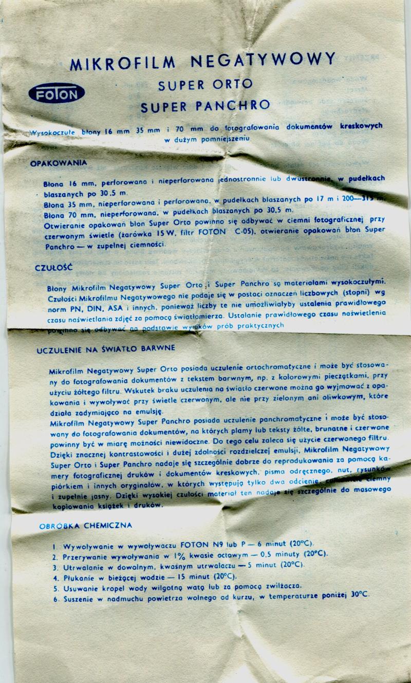 Foton Super Orto 35mm film box leaflet