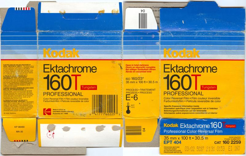 Kodak Ektachrome 160T 35mm film box outside