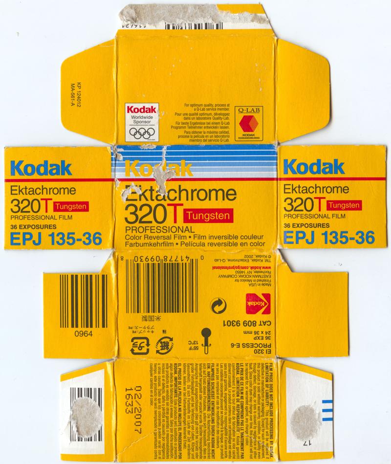 Kodak Ektachrome 320T 35mm film box outside