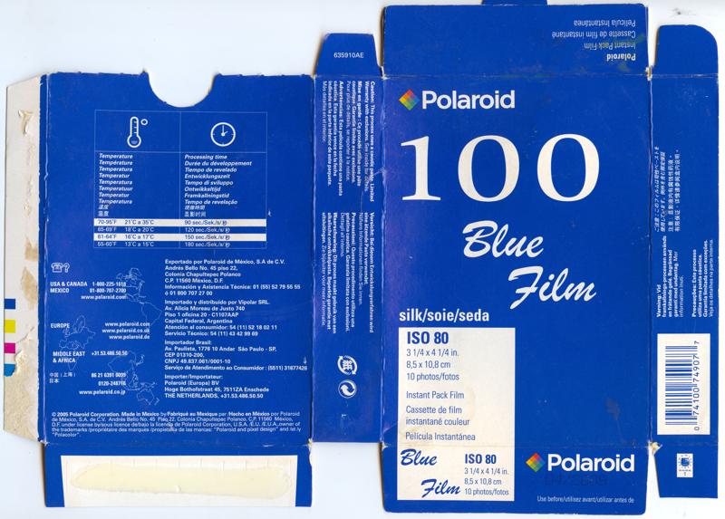 Polaroid 100 Blue Film Instant Pack Film film box outside