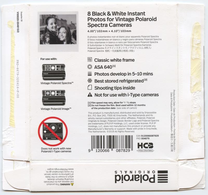 Polaroid Originals B&W Spectra Film Instant Integral Film film box outside