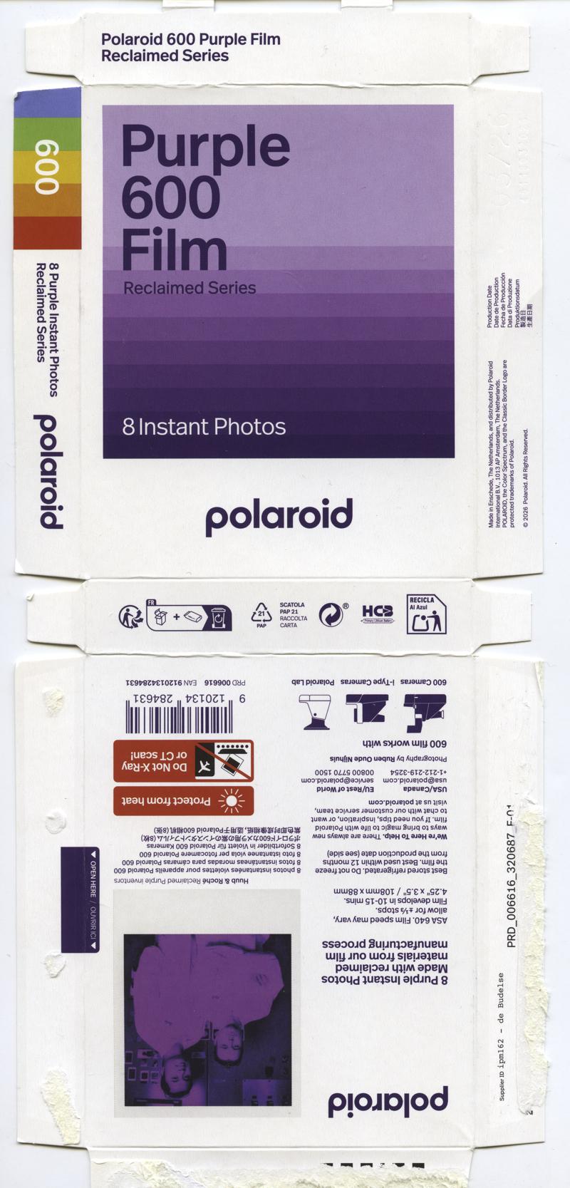 Polaroid Purple 600 Film Reclaimed Series Instant Integral Film film box outside