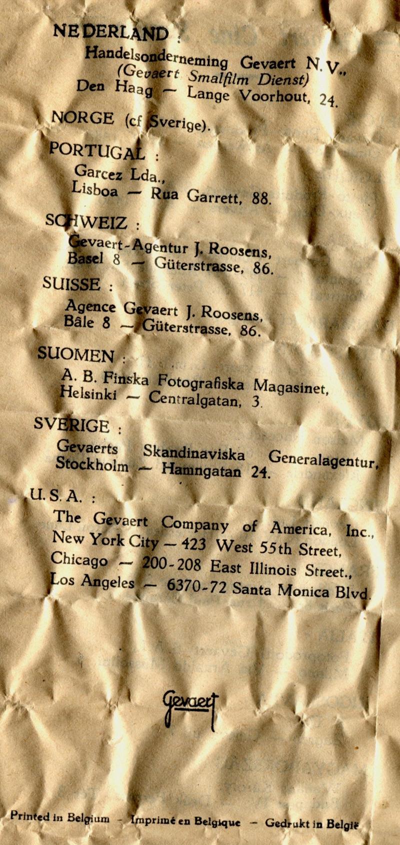 Gevaert Panchro Super 8mm film box leaflet