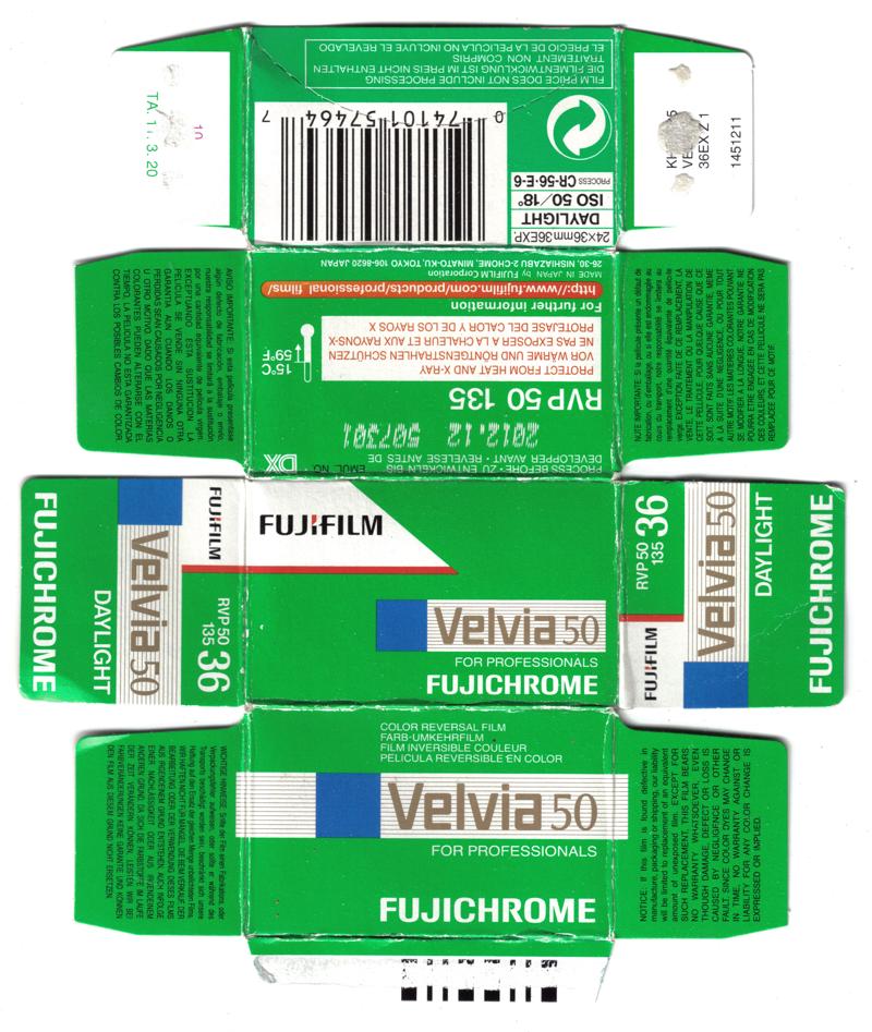 Fujifilm Velvia 50 35mm film box outside