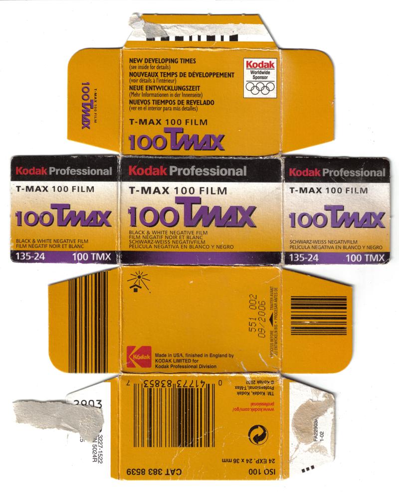 Kodak T-MAX 100 35mm film box outside