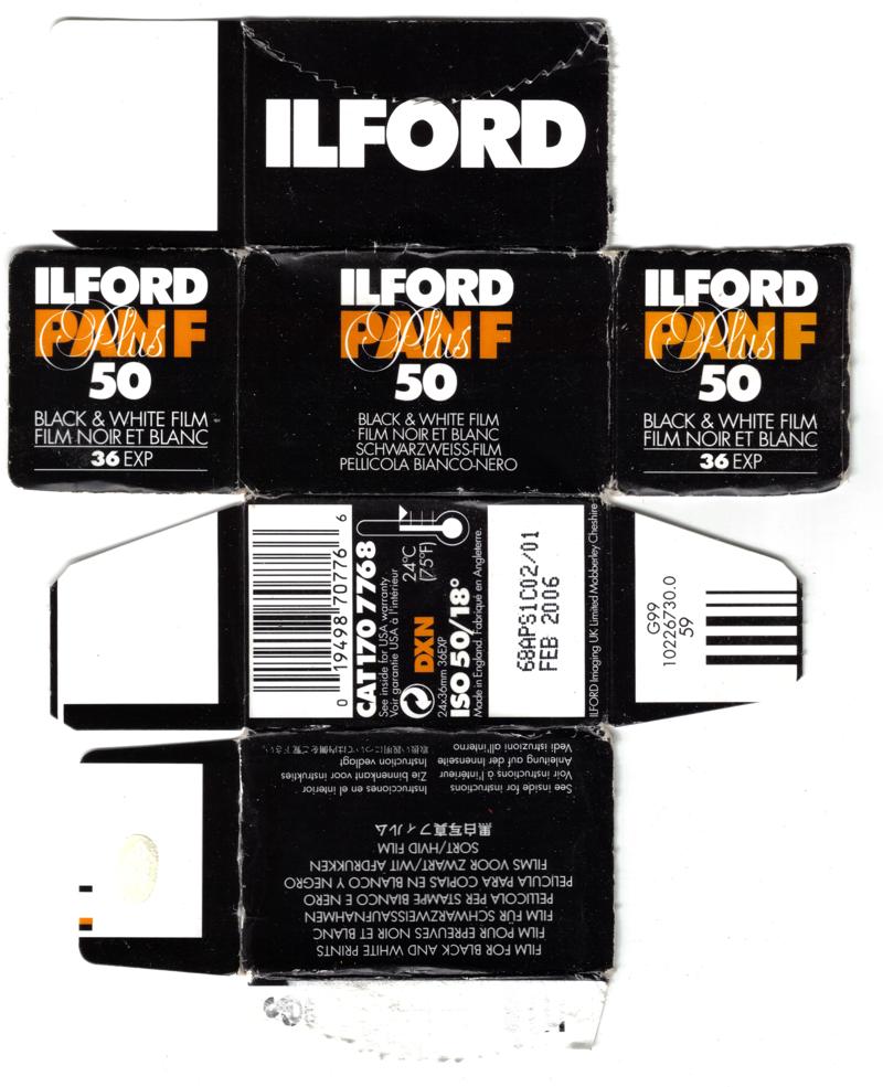 Ilford Pan F 50 35mm film box outside