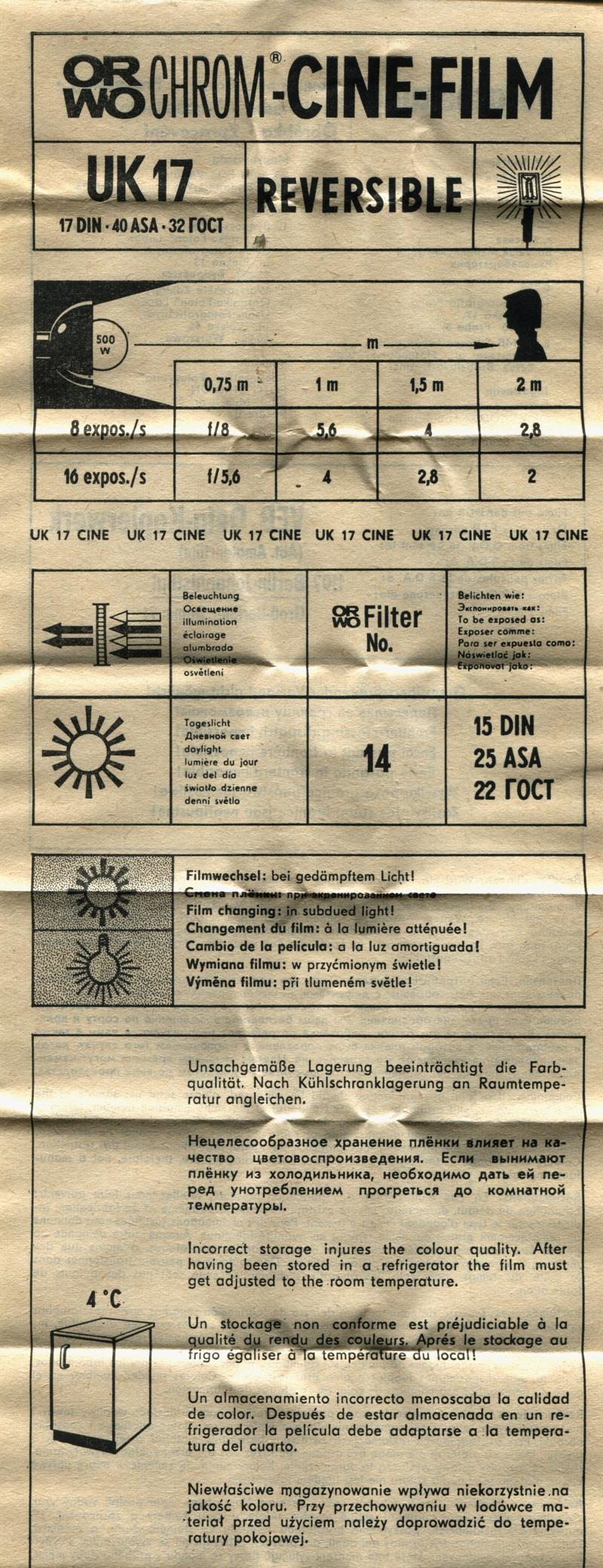 ORWO UK 17 8mm film box leaflet