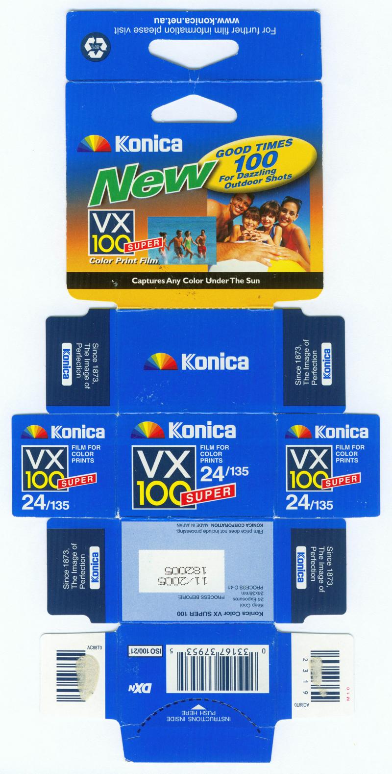 Konica VX 100 Super 35mm film box outside