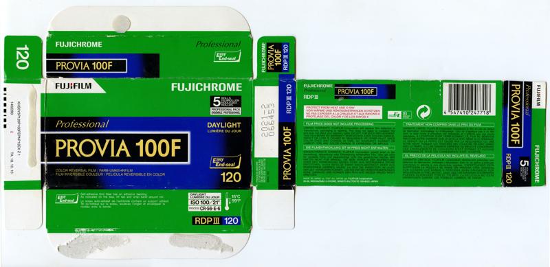 Fujifilm Provia 100F 120 film box outside