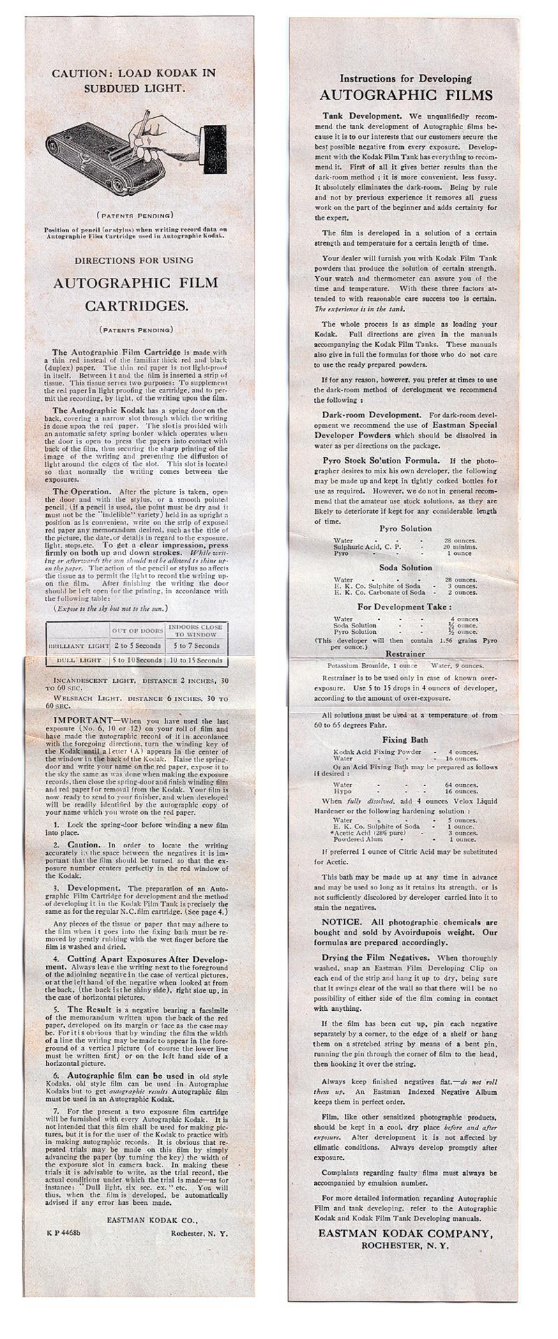 Kodak No3 Special Kodak Autographic Film 118 film box leaflet
