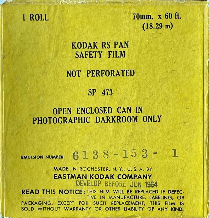 Kodak RS Pan 70mm film box outside