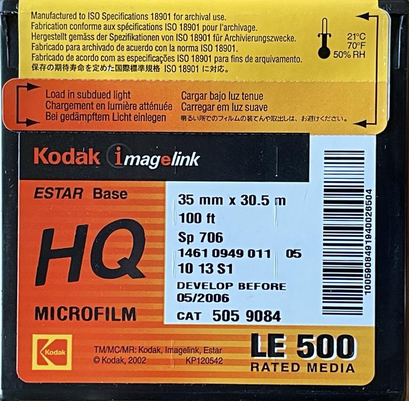 Kodak Imagelink HQ Microfilm 35mm film box outside