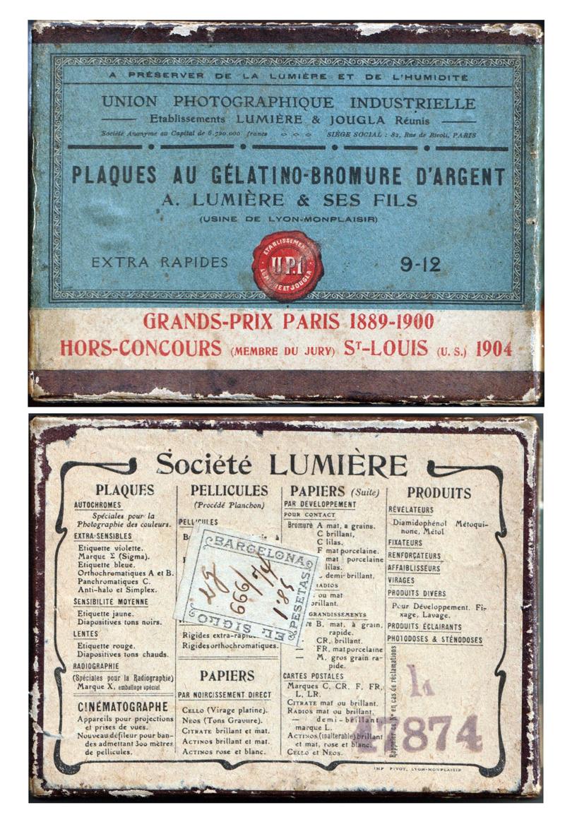 Lumière Union Photographique Industrielle Plaques au Gélatino-Bromure d'Argent Extra Rapides 9x12cm film box outside