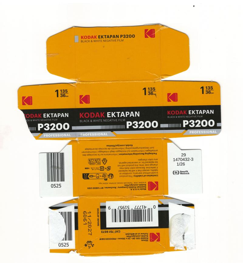 Kodak Ektapan P3200 35mm film box outside