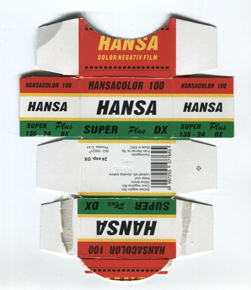 Hansa Hansacolor 100 Super Plus 35mm film box outside