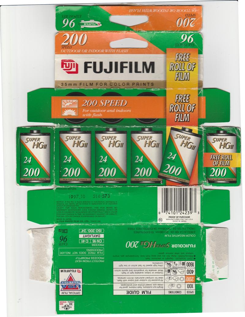 Fujifilm Fujicolor Super HG II 200 35mm film box outside